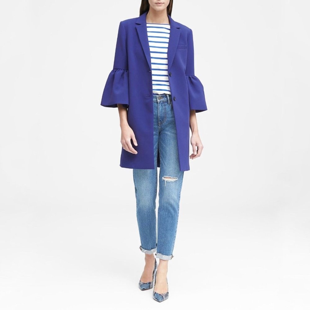 Banana Republic Womens Blue Bell Sleeve Coat Button Front Mid Length size Small